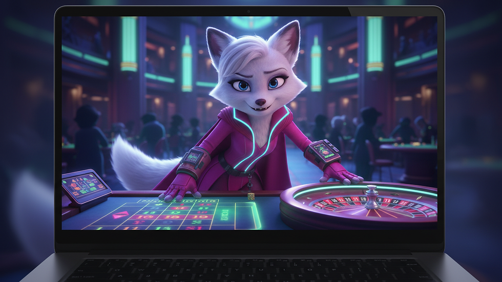 Eye-level view of a laptop screen showing an online roulette game