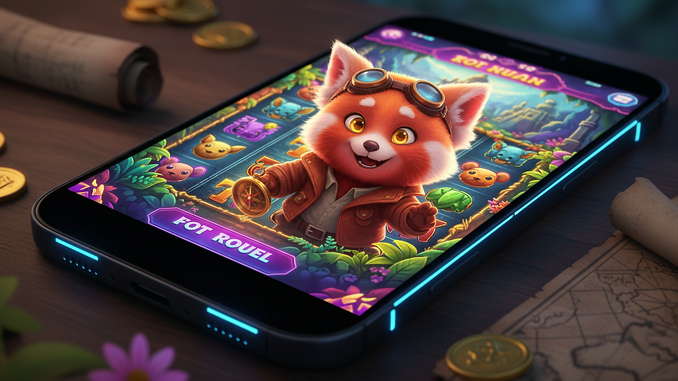 Close-up view of a smartphone showing slot game interface