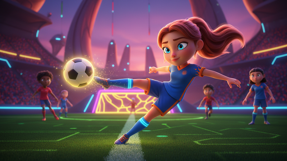 Eye-level view of a soccer field with players in action