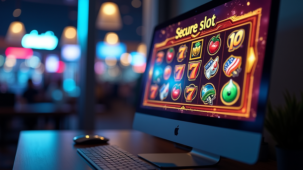 Eye-level view of a computer screen showing a secure online slot game interface