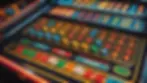 High angle view of colorful slot game display