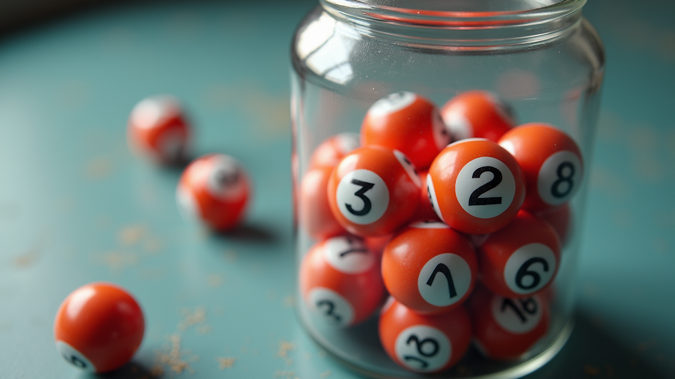 High angle view of lottery balls in a transparent container
