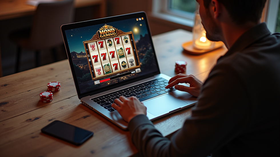 High angle view of a person using a laptop to play online slot games