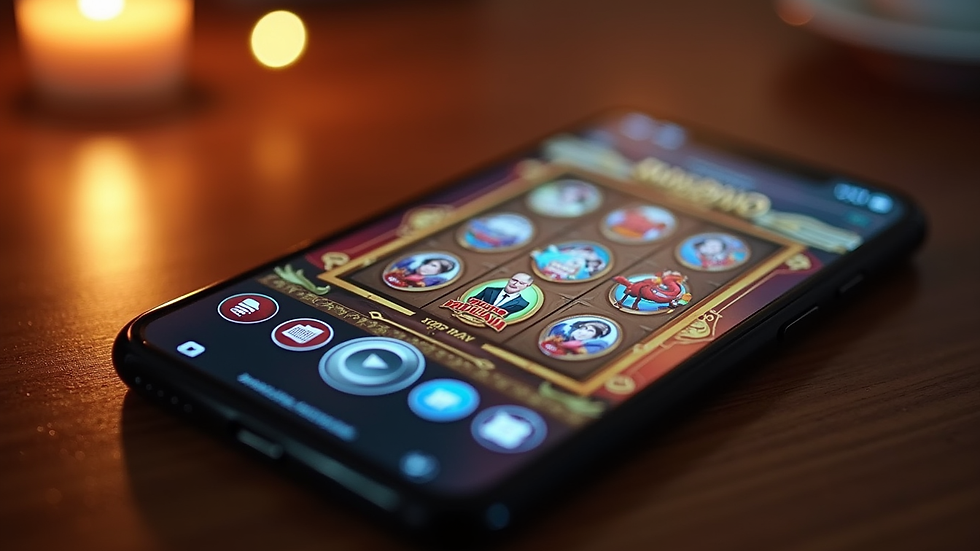 Eye-level view of a smartphone displaying an online slot game interface