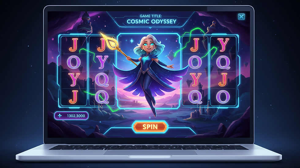 Eye-level view of a laptop screen showing an online slot game interface