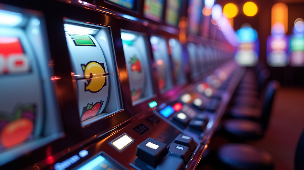 Close-up view of slot machine reels with colorful symbols
