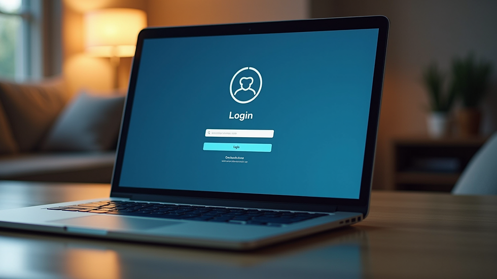 Eye-level view of laptop screen showing login page