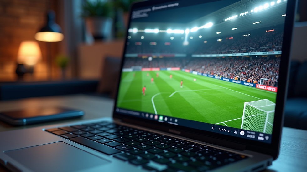 Eye-level view of a laptop showing a live football match with betting odds