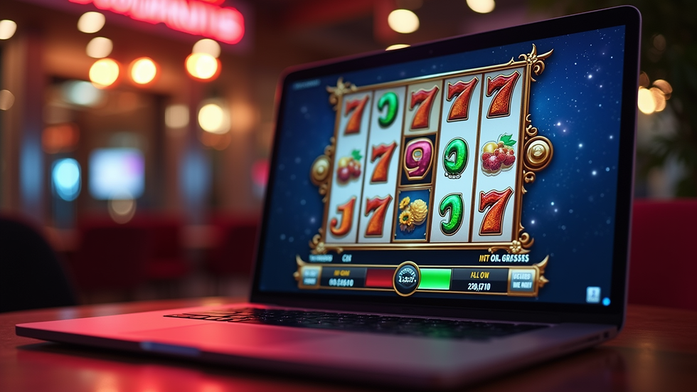 Eye-level view of a laptop screen displaying an online slot game interface