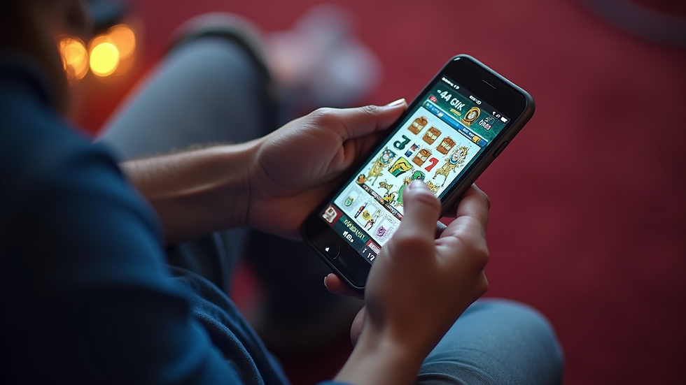 High angle view of a person using smartphone to play slot online