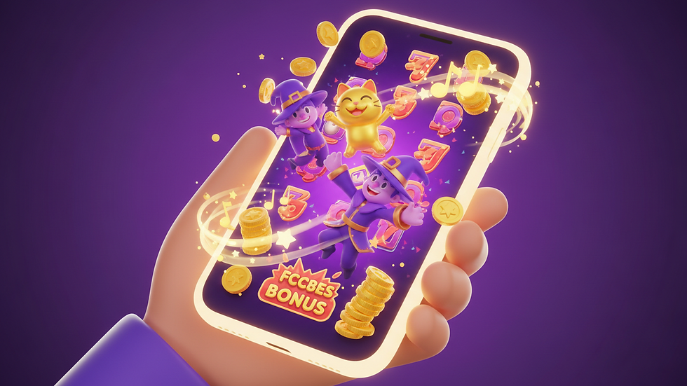 Close-up view of hand holding smartphone showing slot game