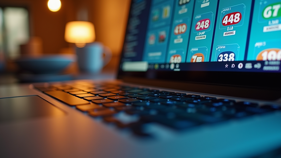 Eye-level view of a laptop screen showing a professional lottery website