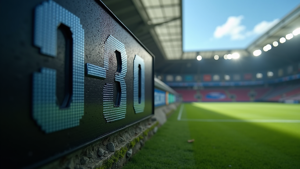 Close-up view of a football match scoreboard showing a 3-0 score