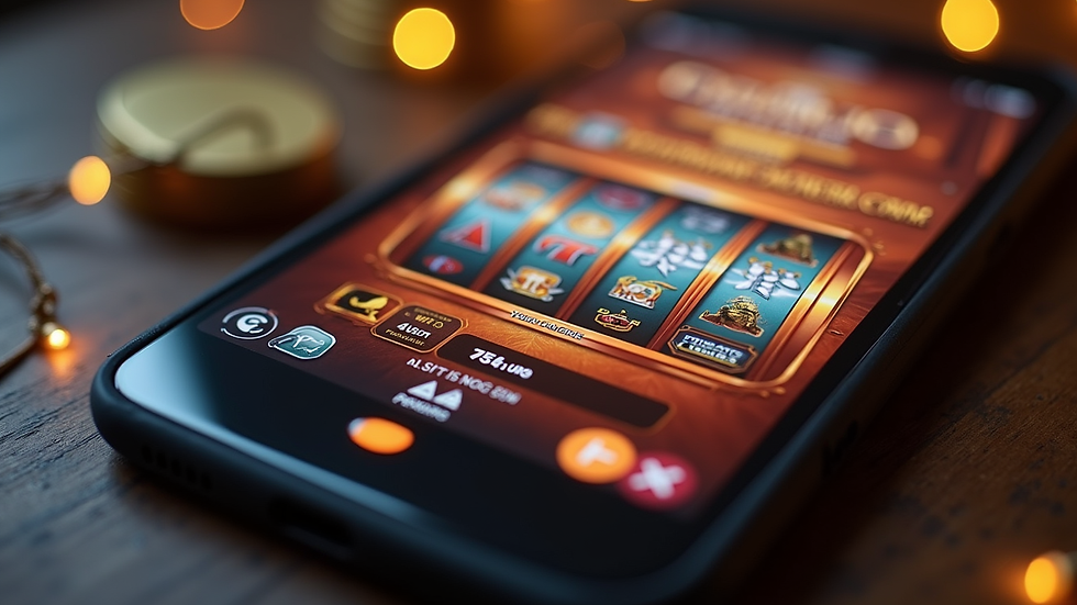 Close-up view of a smartphone screen showing an online slot game interface