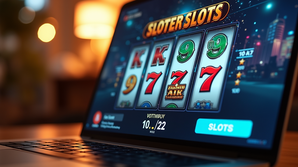 Eye-level view of a laptop screen showing an online slot game interface