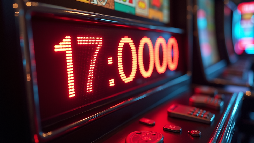 High angle view of a digital clock showing prime time for slot gaming