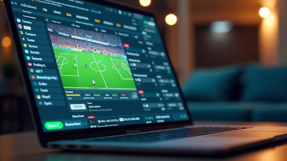 Eye-level view of a laptop screen showing a live football match and betting odds