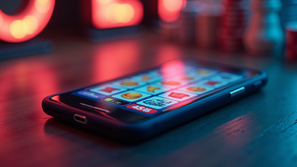 Close-up view of a smartphone showing a slot game interface