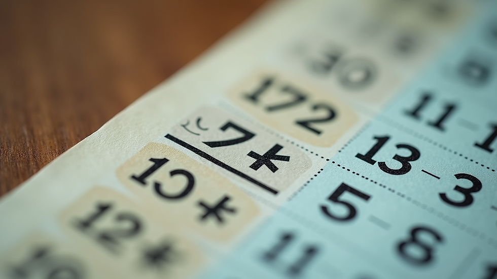 Eye-level view of a lottery ticket with numbers filled in