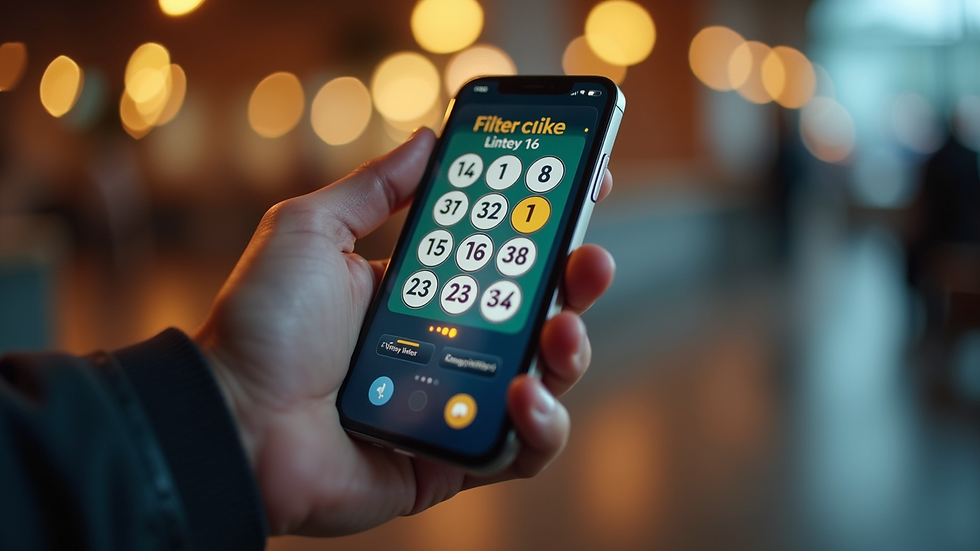Close-up view of a hand holding a smartphone showing an online lottery game