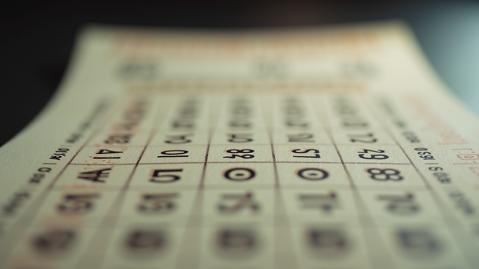 Eye-level view of lottery ticket with numbers