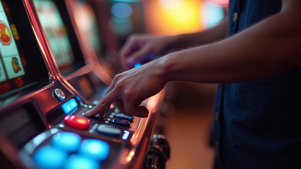 Close-up view of hand adjusting slot machine lever
