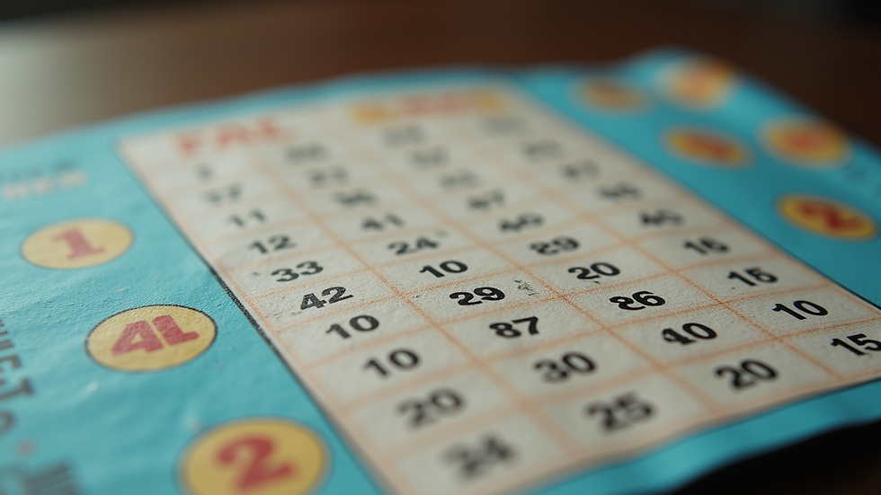 Eye-level view of a lottery ticket with numbers and betting options