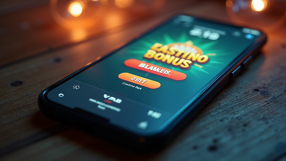 Close-up view of a smartphone displaying a casino game bonus screen