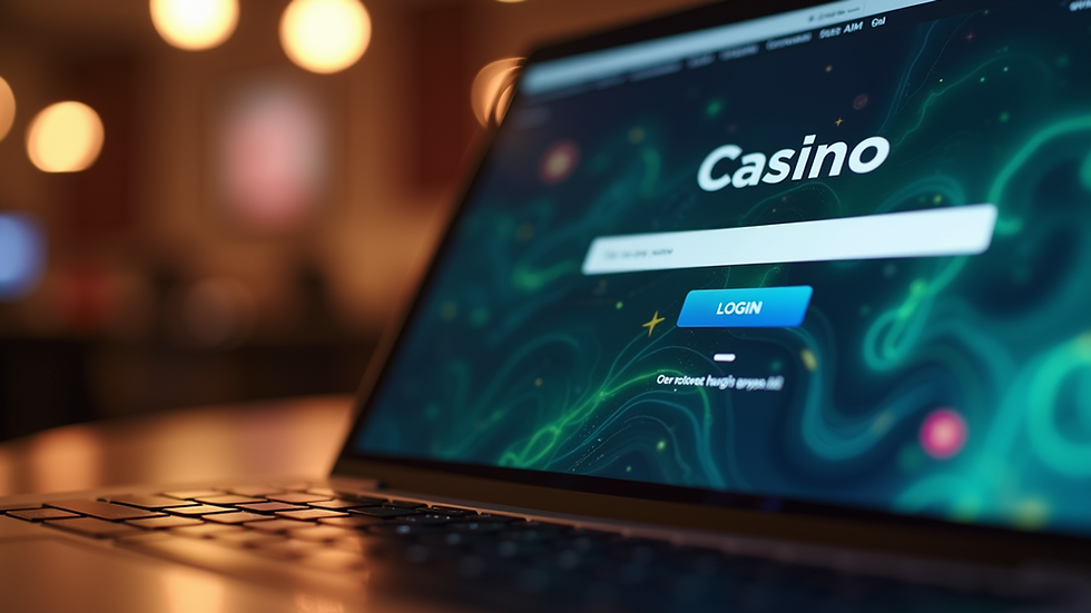 Eye-level view of laptop screen showing online casino login page