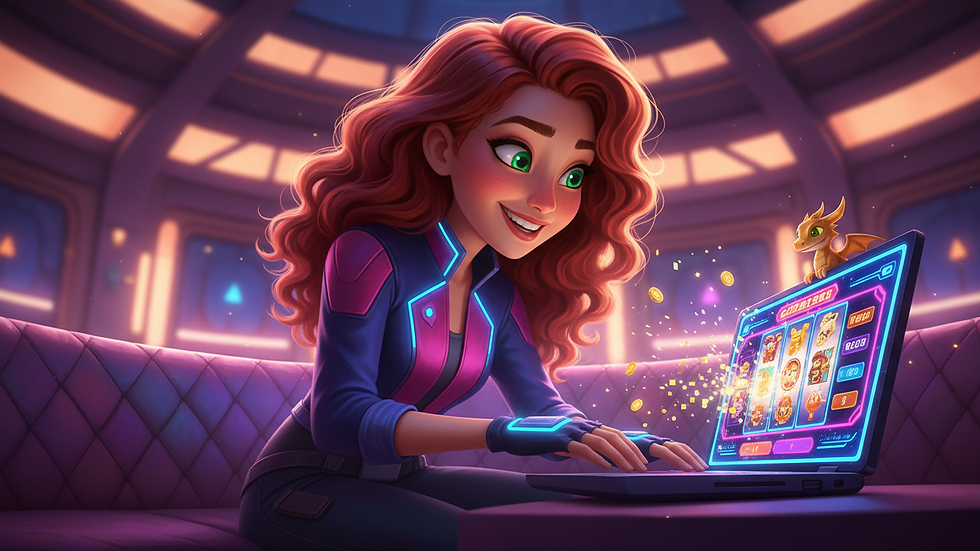 Eye-level view of a person playing slot machine on a laptop