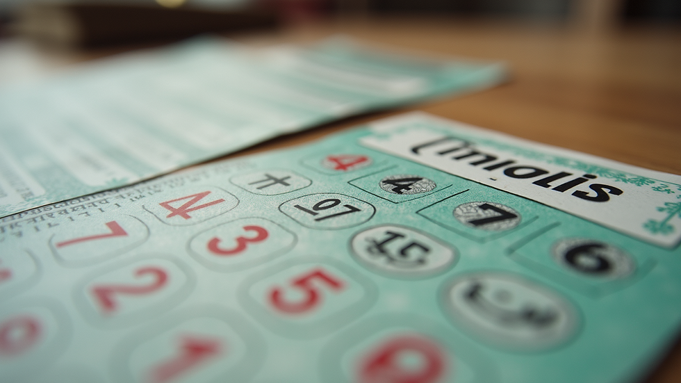 Eye-level view of lottery ticket with numbers and betting options