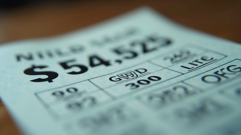 Eye-level view of lottery ticket with numbers