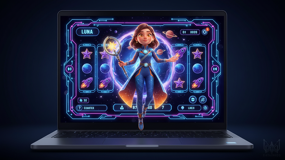 Eye-level view of a laptop screen showing an online slot game interface