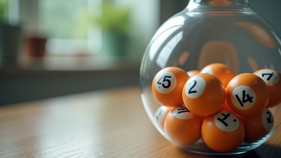 Close-up view of lottery balls in a transparent container