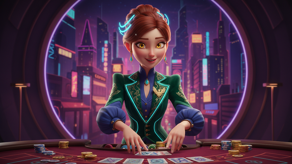 Eye-level view of a live casino dealer dealing cards