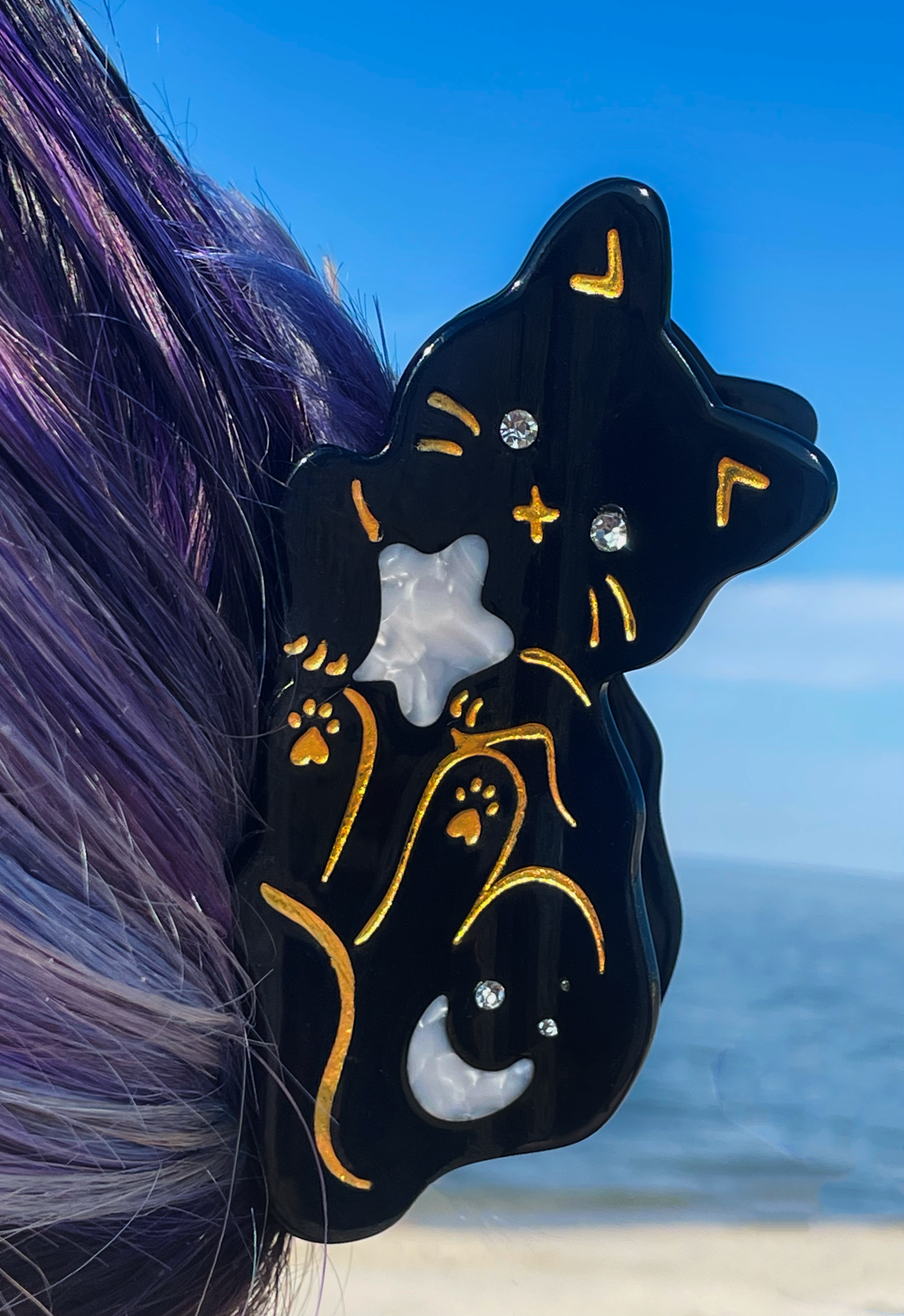 Midnight Sky Kitty Hair Claw Clip