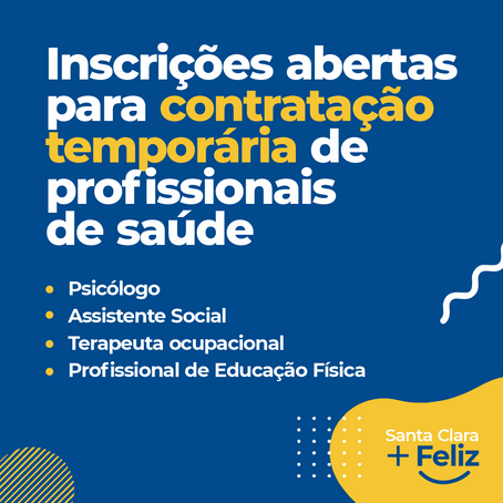 Município abre inscrições para contratação temporária de profissionais da saúde