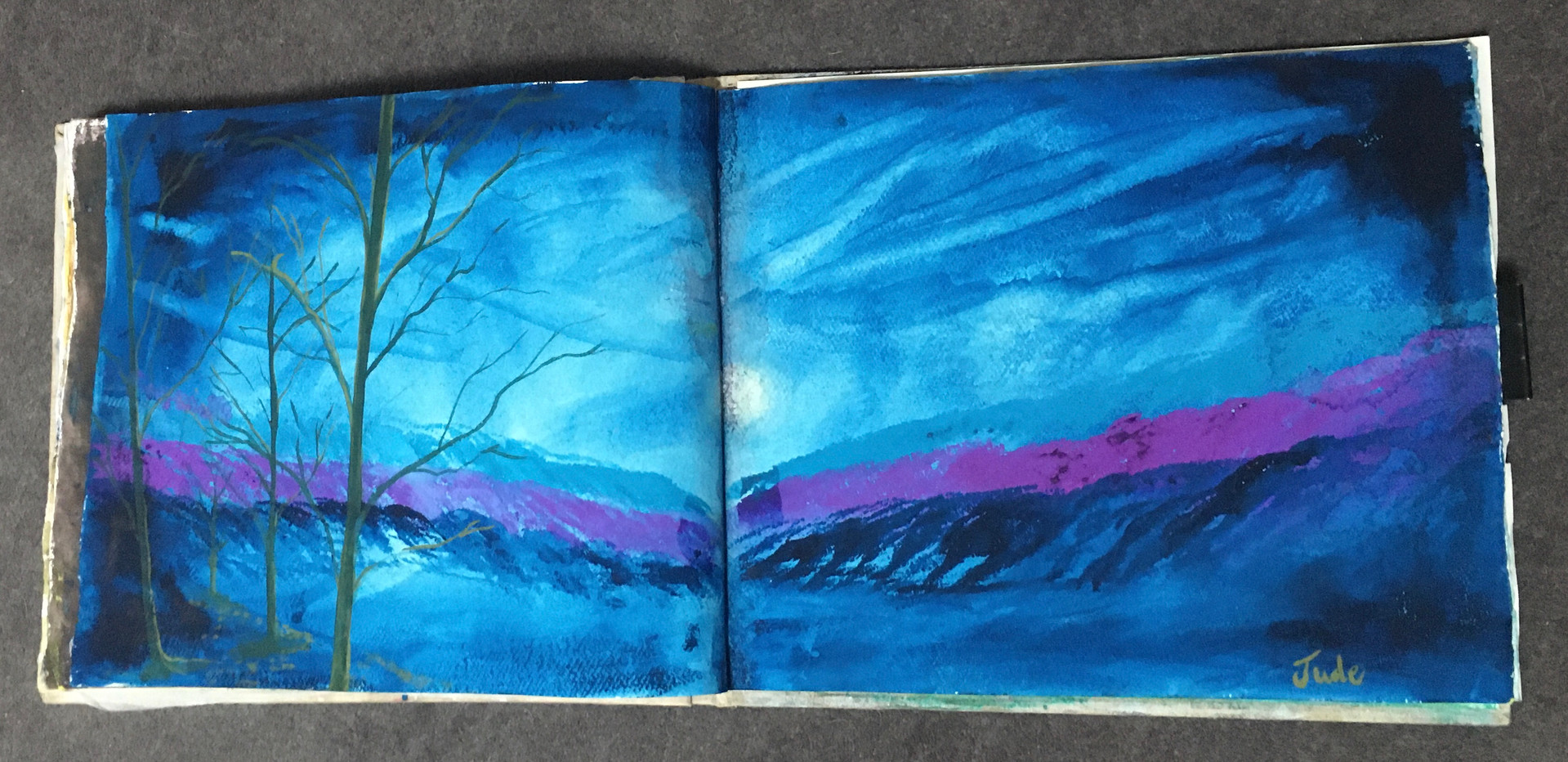 Winter Landscape - Gauche on A3 Cotton
