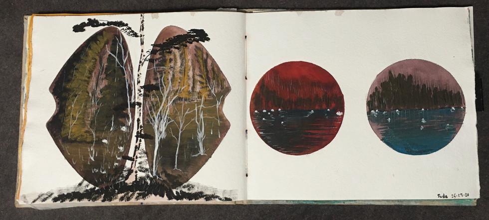 Oval and Circle Painting - Gauache on A3 Cotton