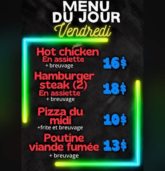 Menu du jour vendredi