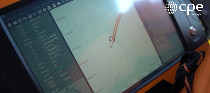 Exemplo de tela de acompanhamento de batimetria com ecobatímetro