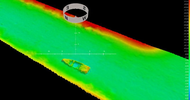 Exemplo de batimetria multifeixe aplicada a identificação de destroços