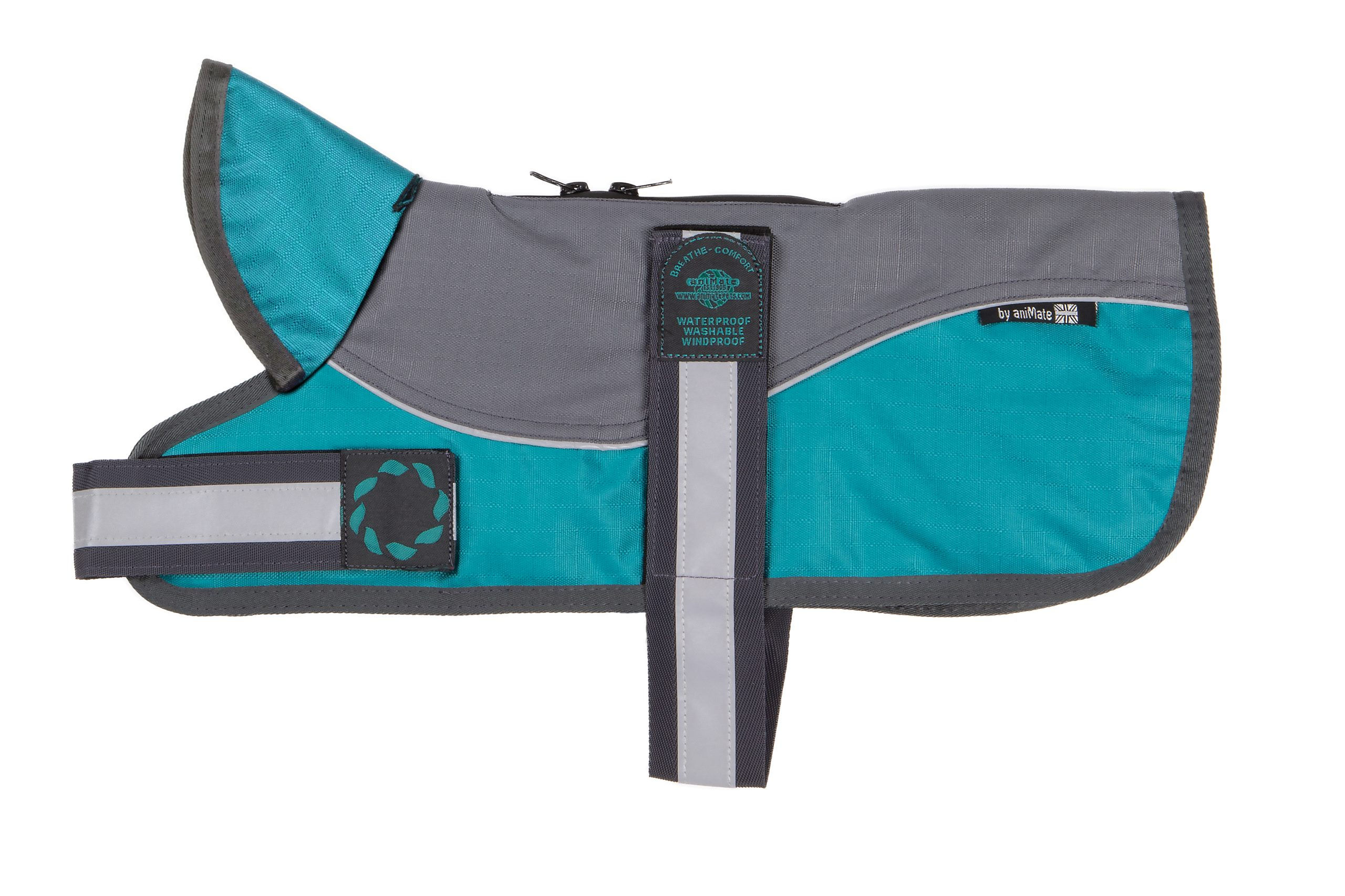 Animate Reflective Teal and Grey Padded Harness Coat 18 inch