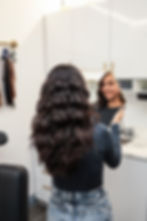 High angle view of layered hair extensions in a salon