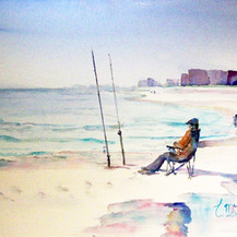 Beach Chair Fishing | Watercolor | 14 x 21