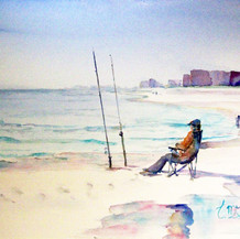 Beach Chair Fishing | Watercolor | 14 x 21