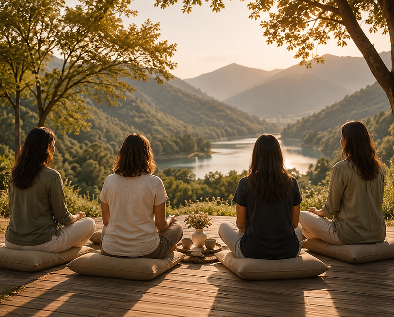 Women reconnecting outdoors at a Bloom Retreats midlife wellbeing weekend