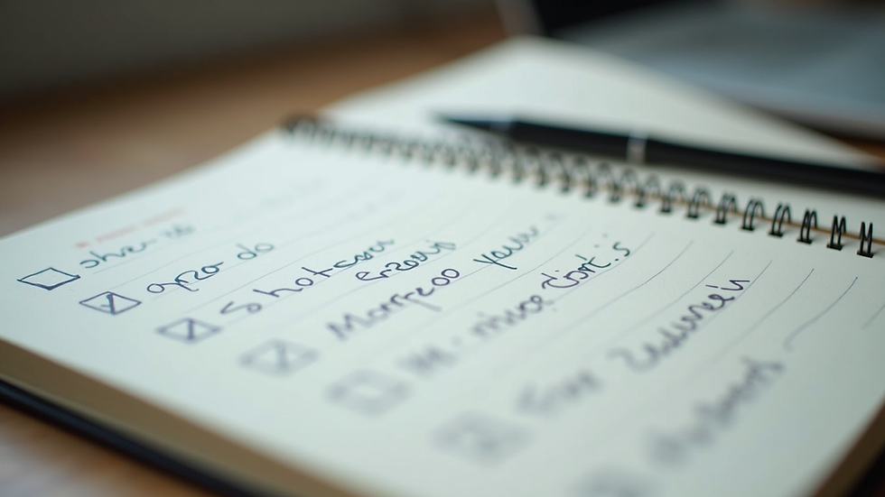 Close-up view of a notebook with handwritten goals and a pen