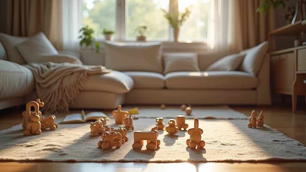 Nahaufnahme eines Familienwohnzimmers mit Spielzeug und Büchern