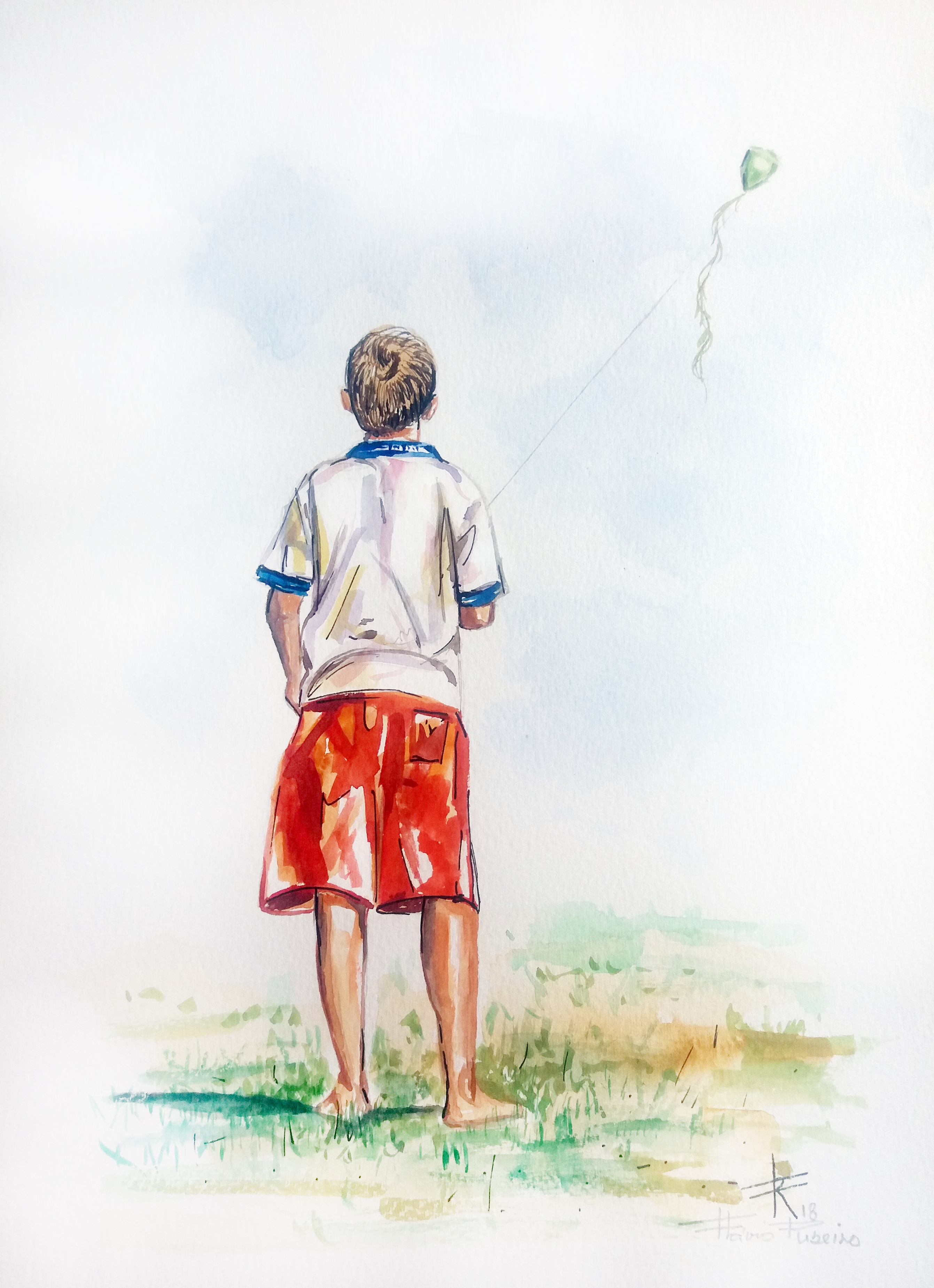 aquarela de flavio Ribeiro menino com pi